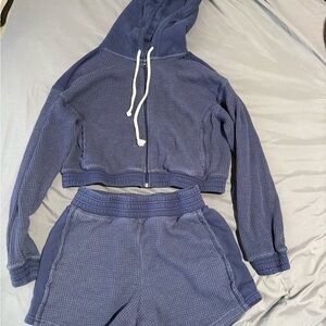 American Eagle Outfitters Blue Hoodie and Shorts Set
